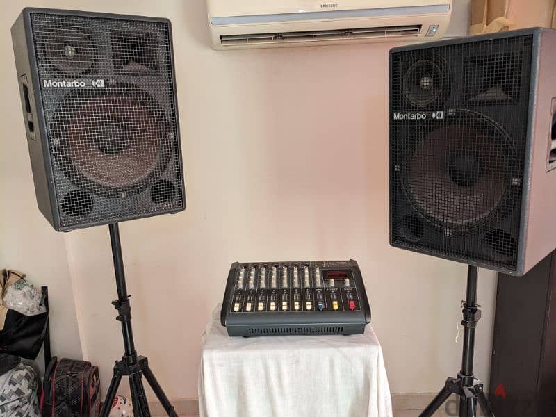 Expat Owned - Montarbo Speakers, Powered Mixer,  Stand and Cables 0