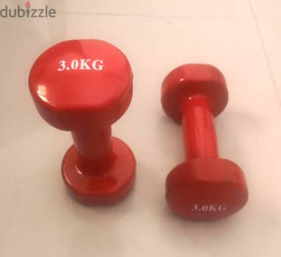 1 PAIR DUMBBELLS - RED VINLY COATED 3KG EACH