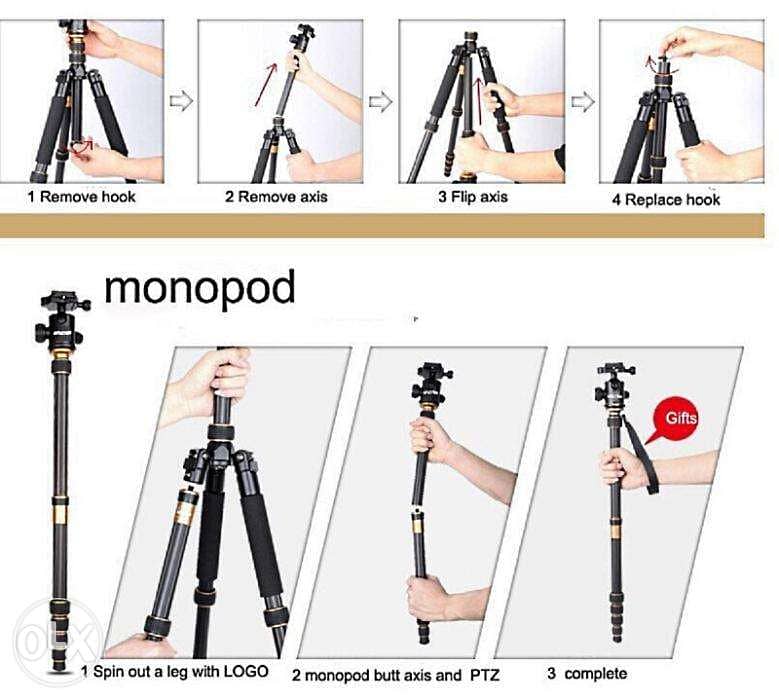 Beike Q666 Portable Professional Tripod Monopod + Ballhead for Cameras 3