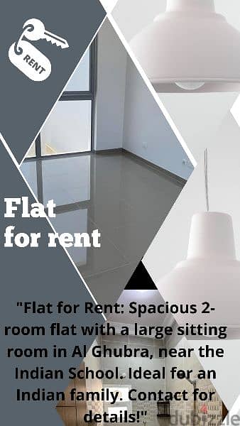 "Flat for rent  in Al Ghubra,  Ideal for an Indian family. 2