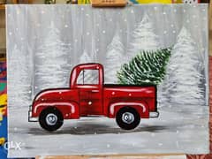 Red Truck in Winter - 40 x 30 CM