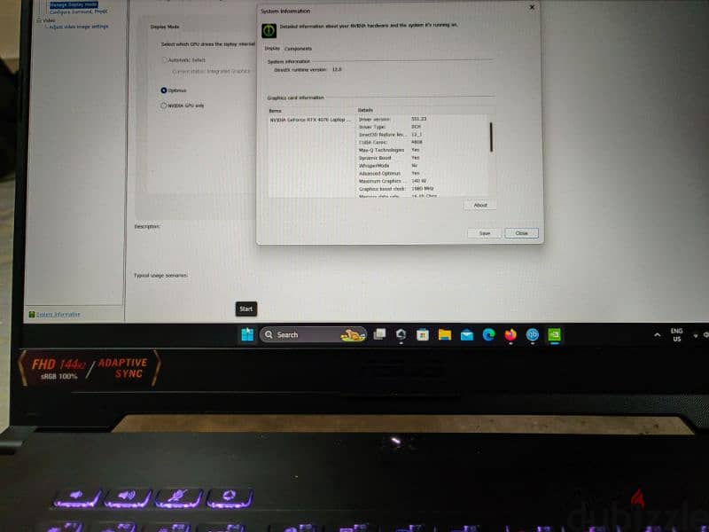 2024 Asus TUF F15 RTX 4070 8GB Intel Core i7 16GB Ram 1TBSSD 3