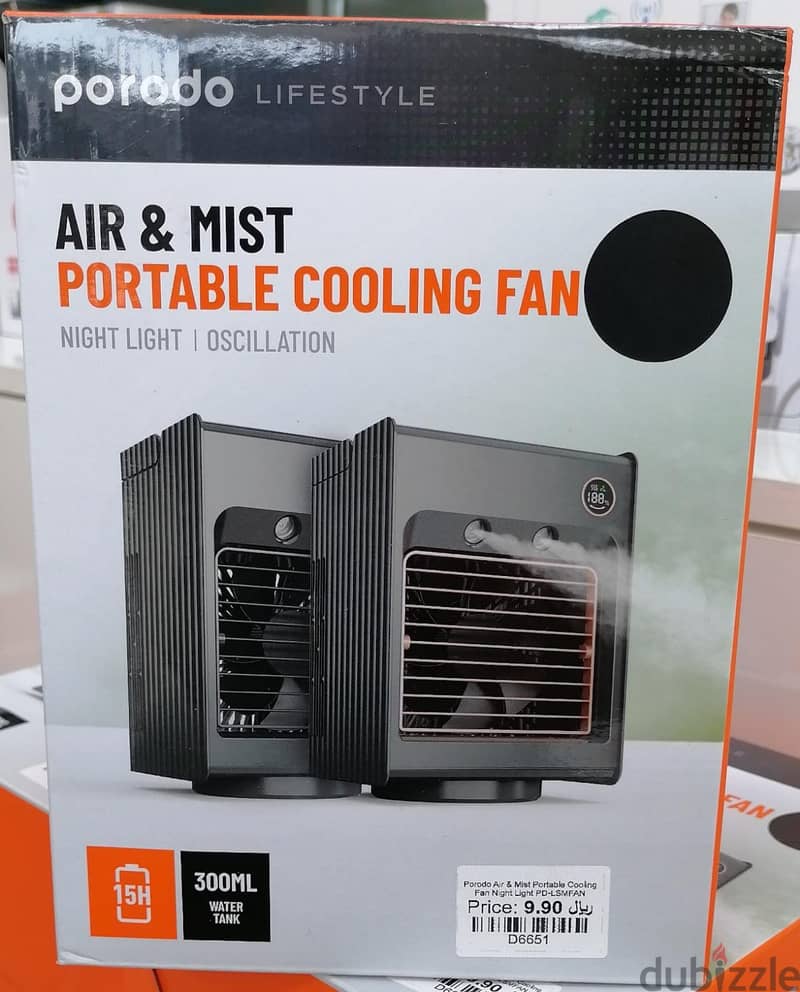 Porodo Air & Mist Portable Cooling Fan Night Light PD-LSMFAN 0