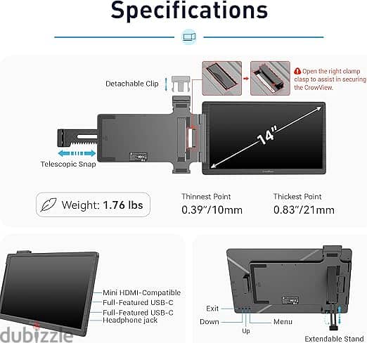 ELECROW 14 Inch Portable Laptop Screen Extender (used) 6