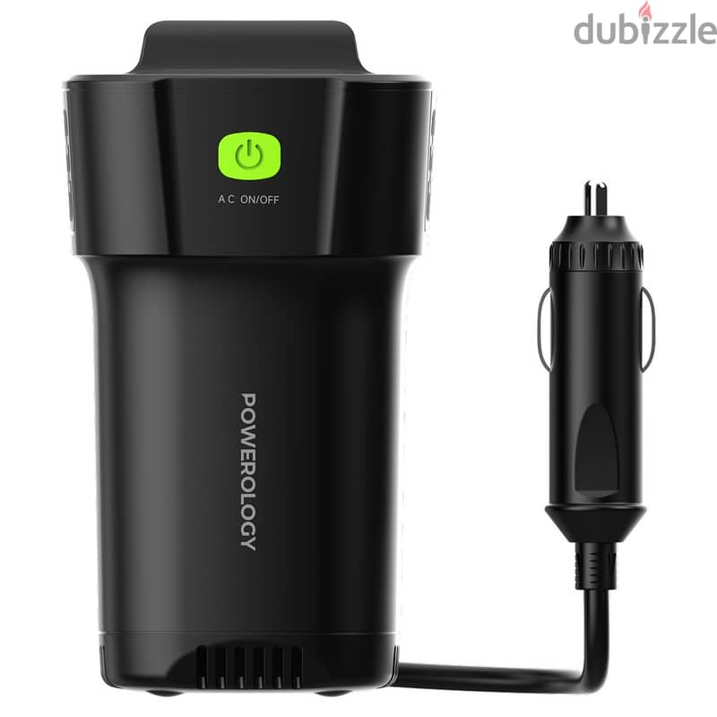 Powerology 150W Power Inverter Cup Holder Dual USB C + USB A + QC3.0 2