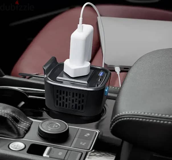 Powerology 150W Power Inverter Cup Holder Dual USB C + USB A + QC3.0 3