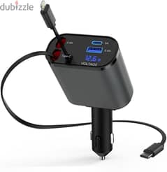 120W Car Charger with Retractable Charging Cables Android + iPhone +