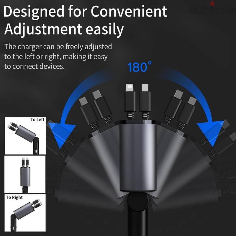 120W Car Charger with Retractable Charging Cables Android + iPhone + 1