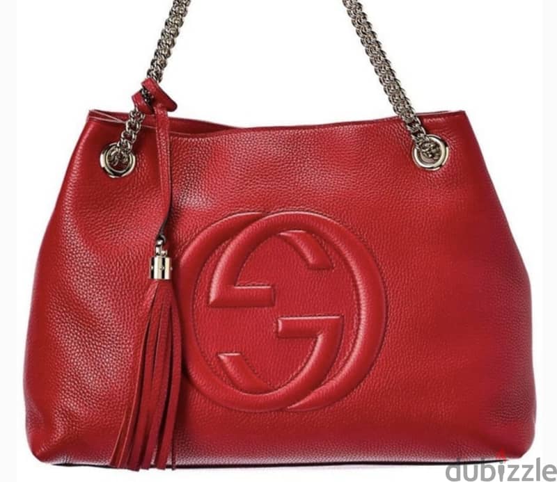 Gucci Red Soho Chain Leather Tote Bag original with serial number 1