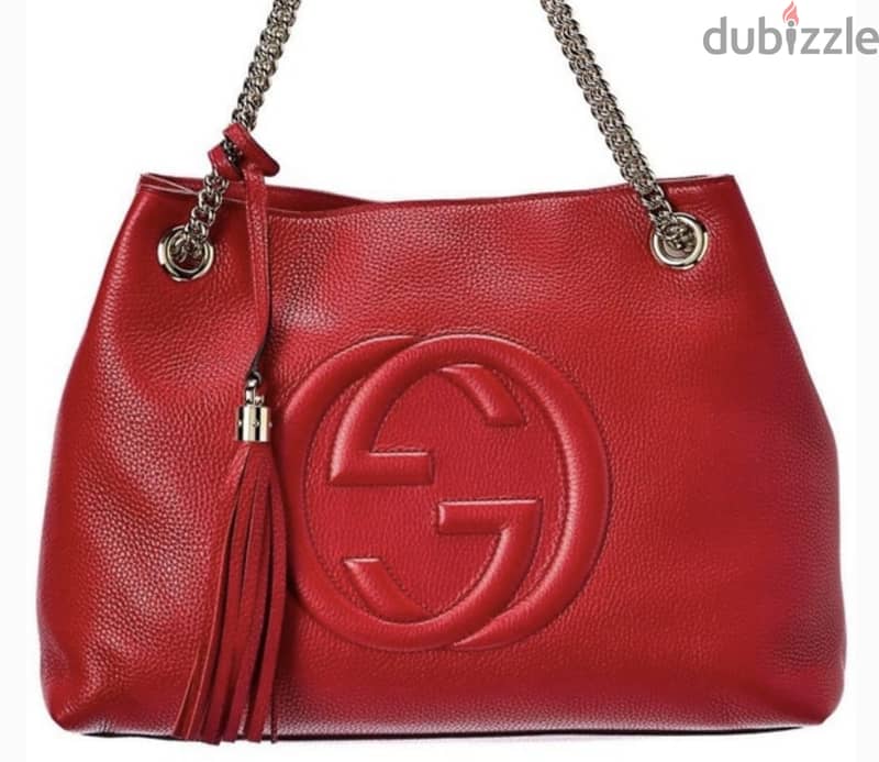 Gucci Red Soho Chain Leather Tote Bag original with serial number 2