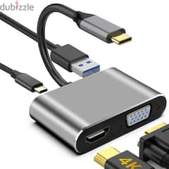 تحويلة 4 في 1 - 4in1 Type-C to HDMI, VGA, USB3.0 + TYPE-C