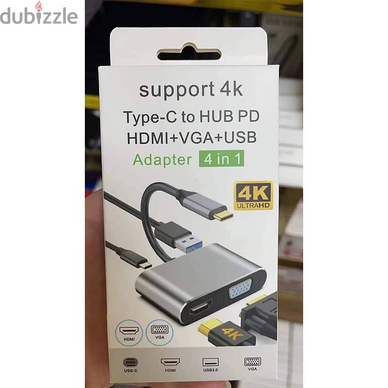 تحويلة 4 في 1 - 4in1 Type-C to HDMI, VGA, USB3.0 + TYPE-C 6