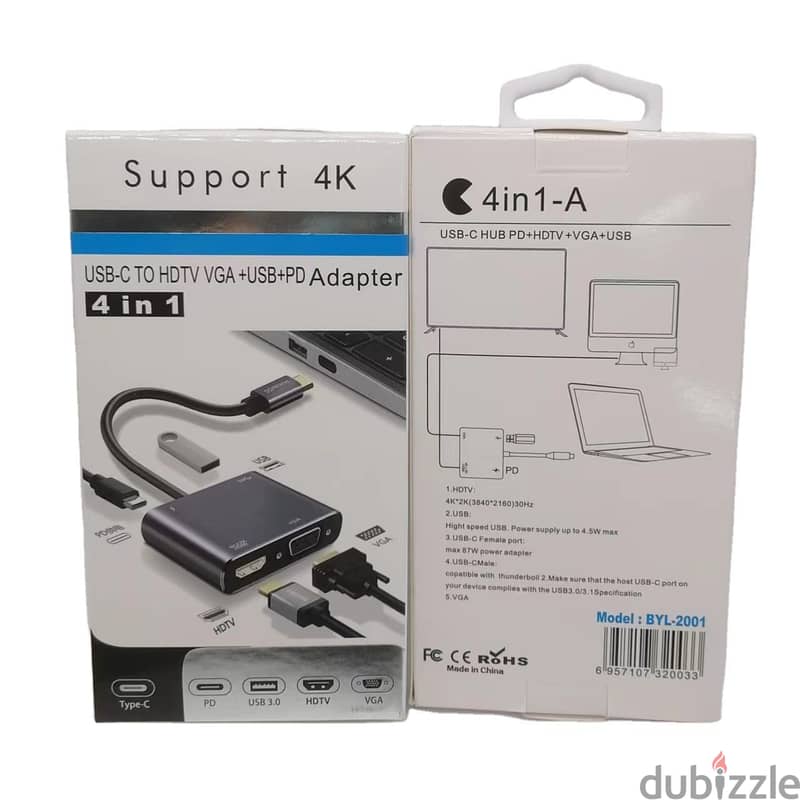 تحويلة 4 في 1 - 4in1 Type-C to HDMI, VGA, USB3.0 + TYPE-C 7