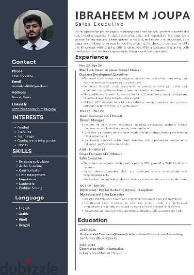 Sales Executive with Oman Driving license and experience