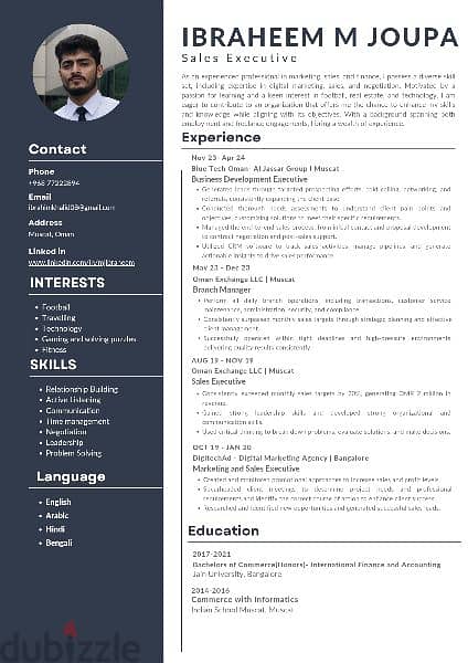 Sales Executive with Oman Driving license and experience 0