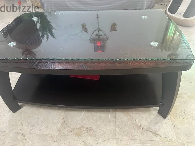 Teakwood big size coffee table with glass 0