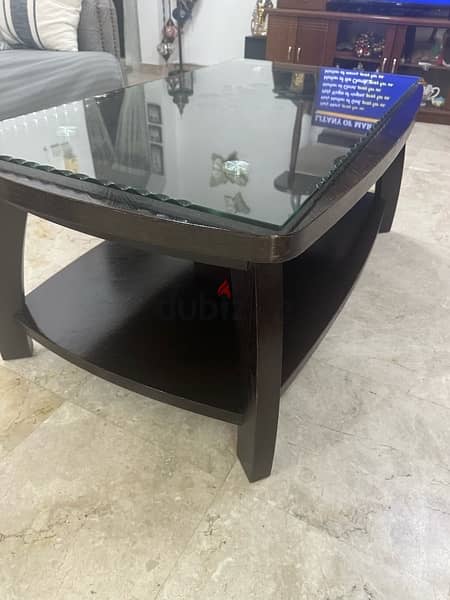 Teakwood big size coffee table with glass 2