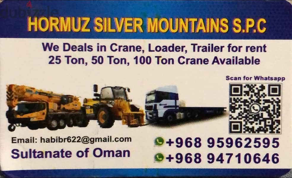 We have all tyipe machines crane,trailer,lowbet ,loader for rent 25 T 2