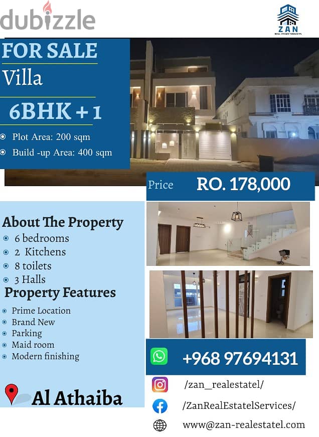 For Sale Brand New 6 BHK + 1 villa in a prime location at Athaiba. 0