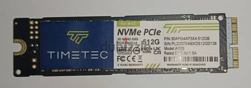 Timetec 512GB MAC SSD NVMe PCIe Gen3x4 3D NAND TLC Read up to 2,000MB 0