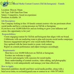 Social Media Content Creators (TikTok/Instagram) – Female