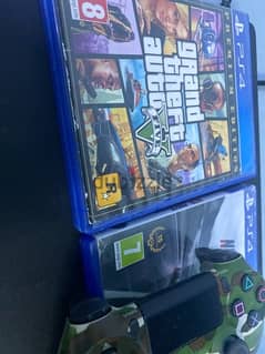 ps4 slim with controller and GTA V/ NFS rivals