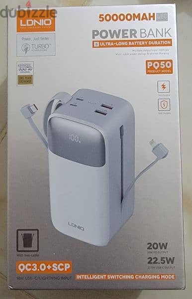 باور بنك ماركة لدنيو العالمية حجم 50 الف ، جديد   Power bank, LDNIO 6