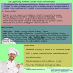 Resident Cook for Private Home in Oman