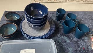 IKEA Blue Ceramic Plate and Bowl Set 0