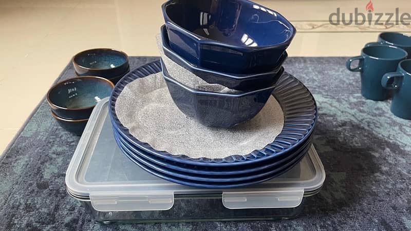 IKEA Blue Ceramic Plate and Bowl Set 1