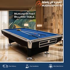 Murano 9 Feet Billiard Table, Black Frame with Blue Marble Table 0