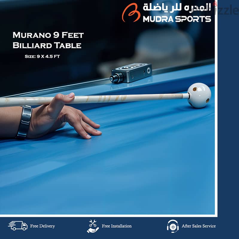 Murano 9 Feet Billiard Table, Black Frame with Blue Marble Table 1