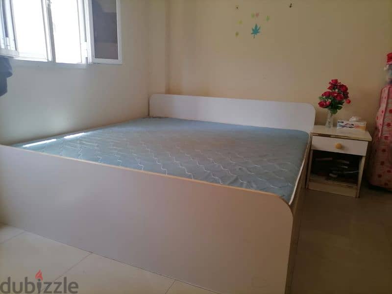 Queen size bed with Mattress.  Dressing Table. Side table 2