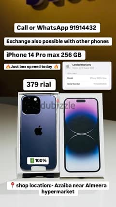 iphone 14 Pro max 256 GB just box opened today 1 year warranty