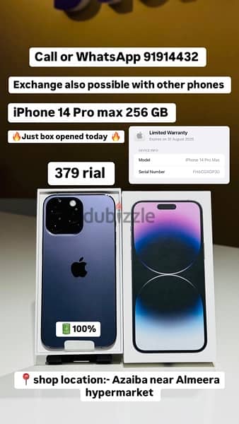 iphone 14 Pro max 256 GB just box opened today 1 year warranty 0