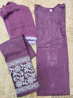 hand made chikankari cotton kurti pant dupatta set available