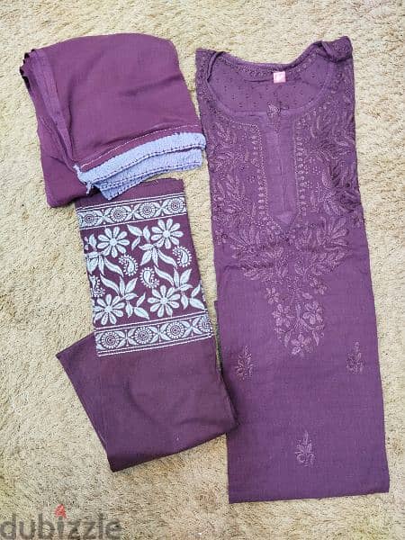 hand made chikankari cotton kurti pant dupatta set available 1