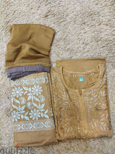 hand made chikankari cotton kurti pant dupatta set available 2