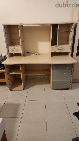 Matching desk, bookcase, glass cabinet. 2