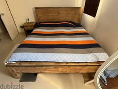 Solid wood King Size Bed + Bedside + Drawer