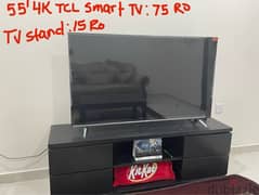 TCL 55 inch smart TV with stand 0