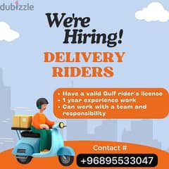 URGENT Need Bike Riders for delivery job Must GGC licence valid