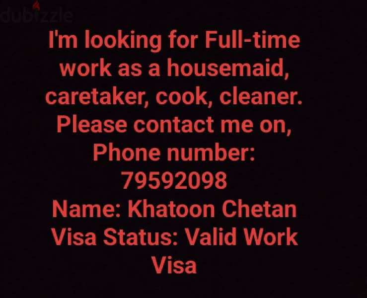 Looking for Housekeeping Work 0