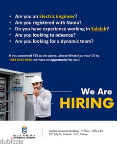 We are hiring Electrical Engineer, Send your cv in Whatsapp