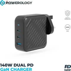 Powerology 140W PD QC 2xUSB-C and 1xUSB-A GaN Charger