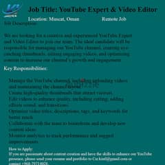 Job Title: YouTube Expert & Video Editor