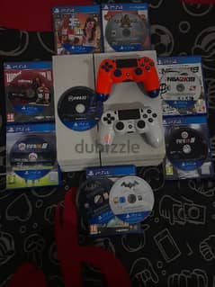 PS4 Glacier White Bundle – 9 Games & 2 Controllers (White & Orange)