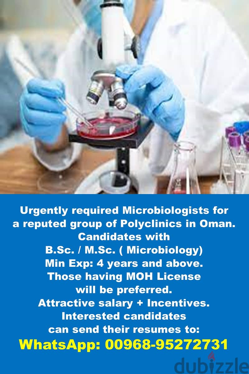 URGENTLY REQUIRED A MICROBIOLOGIST 1