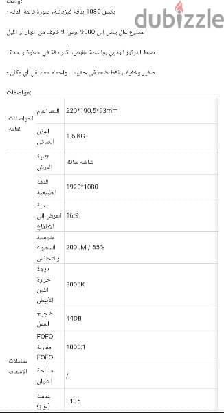 جهاز عرض بروجيكتور بدقة فيزيائية 1080 بكسل و ببُعد حتى 200Inch 3