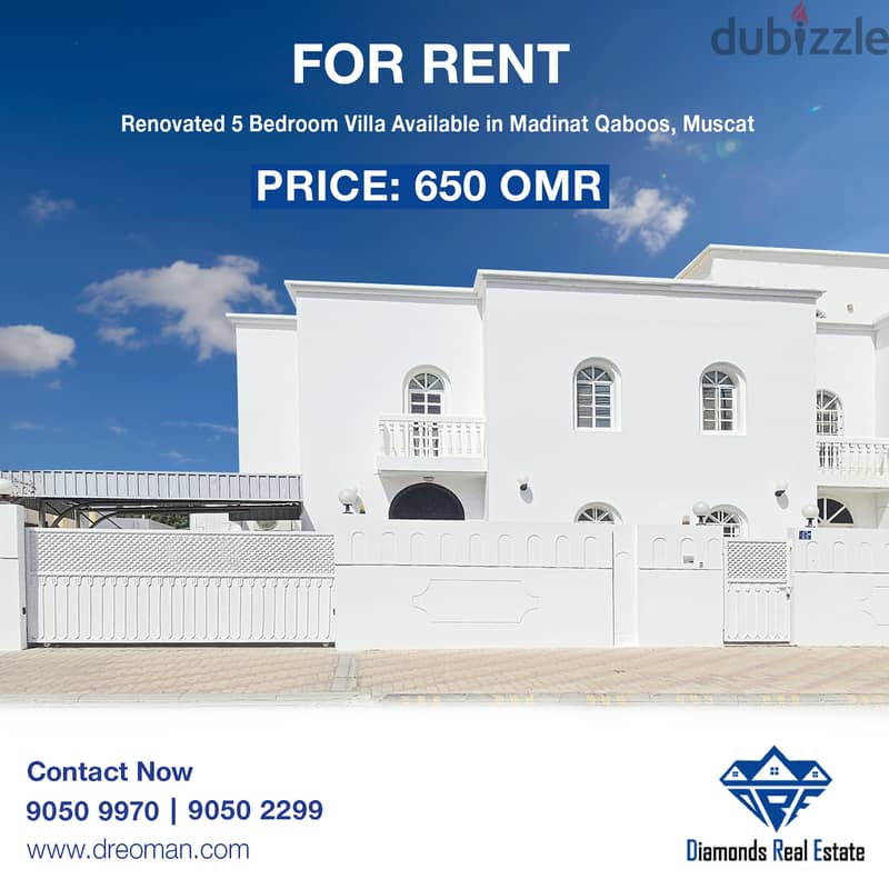 #REF1168  Renovated 5 Bedroom Villa for Rent in Madinat Qaboos, Muscat 0